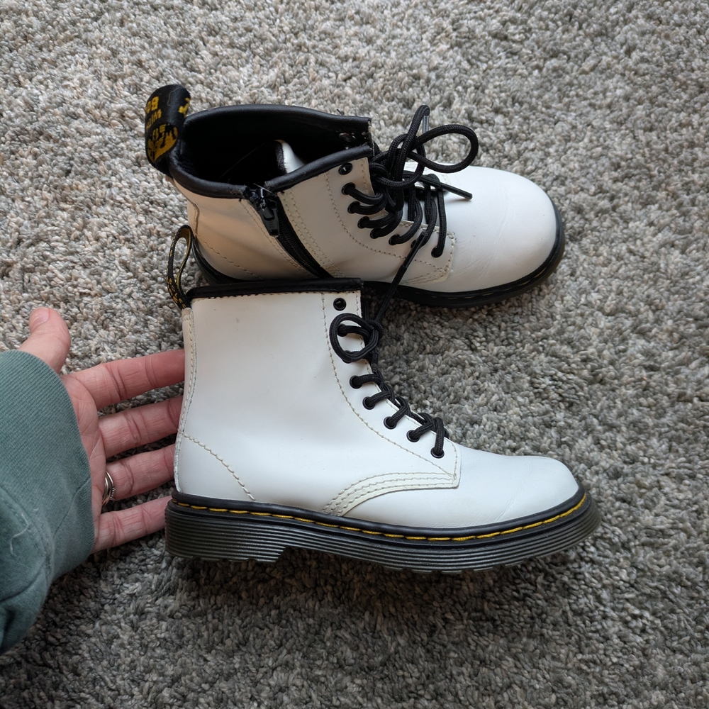 White Leather Boots with Black Laces